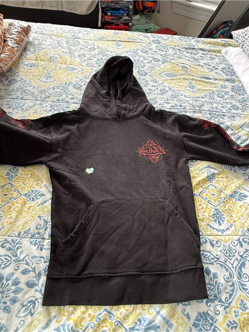 Von Dutch Men’s Black Hooded Sweatshirt with Red Detail